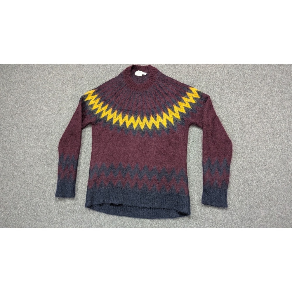 Erdem x H&M Sweater Mens L Burgundy Yellow Mohair Blend Chevron Pattern Granola
